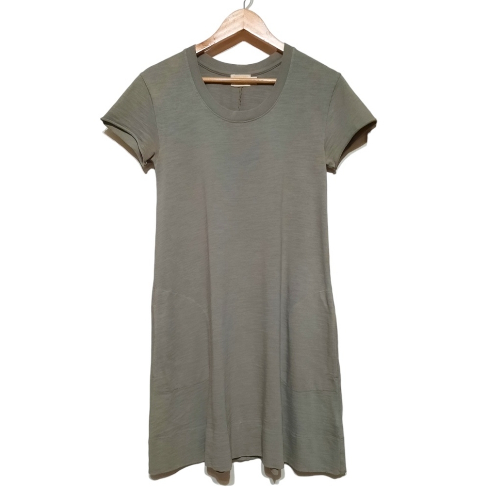 NATION LTD T-shirt Dress A-line Pockets Monochrome Med Khaki Olive Green XS 0 2 - Picture 2 of 8